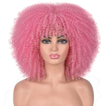 Short Hair Afro Kinky Curly Wigs With Bangs For Black Women African Synthetic Omber Glueless Cosplay Wigs High Temperature Lizzy - east2cart.uk