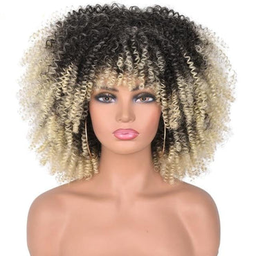 Short Hair Afro Kinky Curly Wigs With Bangs For Black Women African Synthetic Omber Glueless Cosplay Wigs High Temperature Lizzy - east2cart.uk