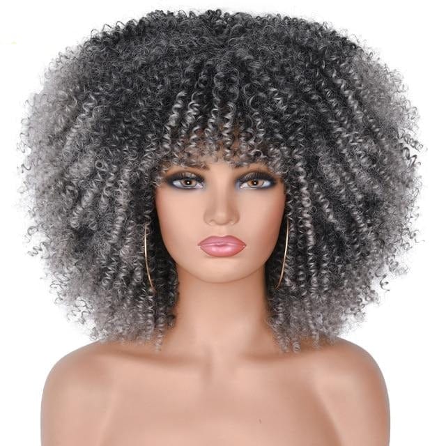 Short Hair Afro Kinky Curly Wigs With Bangs For Black Women African Synthetic Omber Glueless Cosplay Wigs High Temperature Lizzy - east2cart.uk