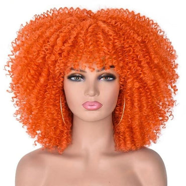 Short Hair Afro Kinky Curly Wigs With Bangs For Black Women African Synthetic Omber Glueless Cosplay Wigs High Temperature Lizzy - east2cart.uk