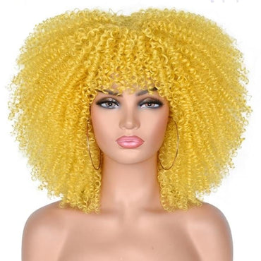 Short Hair Afro Kinky Curly Wigs With Bangs For Black Women African Synthetic Omber Glueless Cosplay Wigs High Temperature Lizzy - east2cart.uk