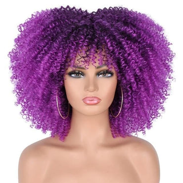 Short Hair Afro Kinky Curly Wigs With Bangs For Black Women African Synthetic Omber Glueless Cosplay Wigs High Temperature Lizzy - east2cart.uk