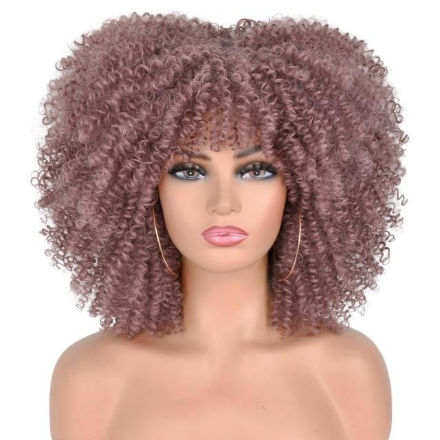 Short Hair Afro Kinky Curly Wigs With Bangs For Black Women African Synthetic Omber Glueless Cosplay Wigs High Temperature Lizzy - east2cart.uk