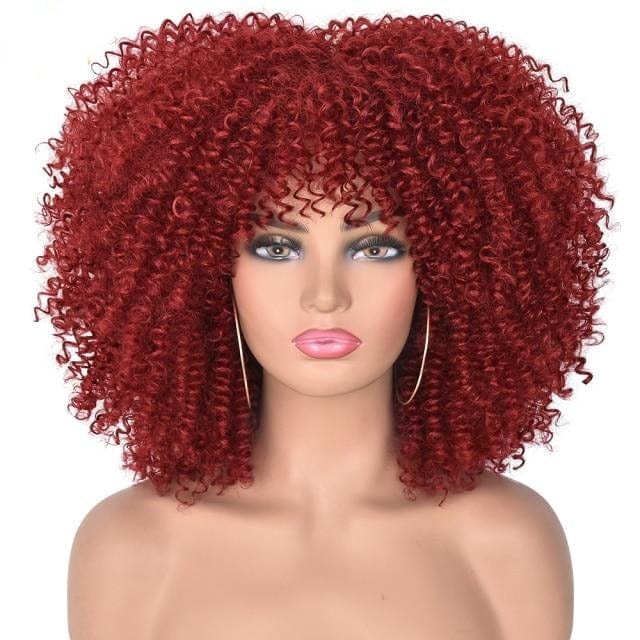 Short Hair Afro Kinky Curly Wigs With Bangs For Black Women African Synthetic Omber Glueless Cosplay Wigs High Temperature Lizzy - east2cart.uk