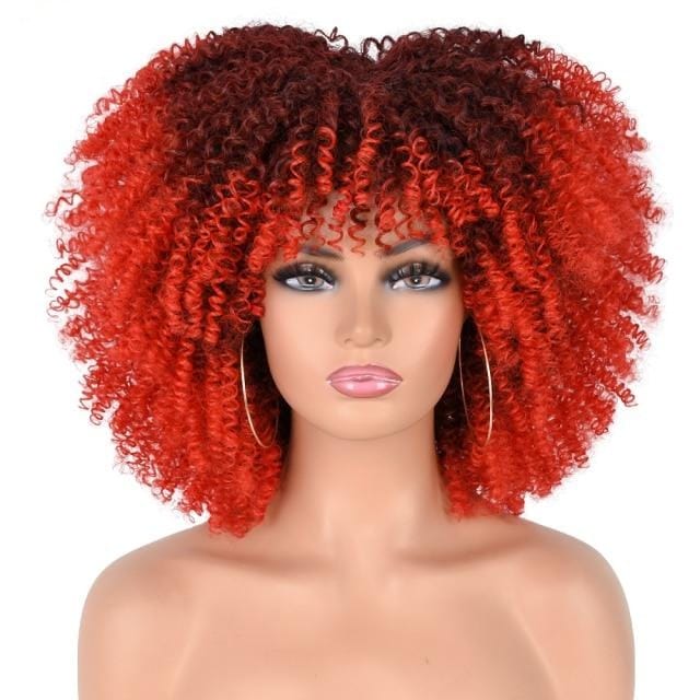 Short Hair Afro Kinky Curly Wigs With Bangs For Black Women African Synthetic Omber Glueless Cosplay Wigs High Temperature Lizzy - east2cart.uk