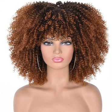 Short Hair Afro Kinky Curly Wigs With Bangs For Black Women African Synthetic Omber Glueless Cosplay Wigs High Temperature Lizzy - east2cart.uk