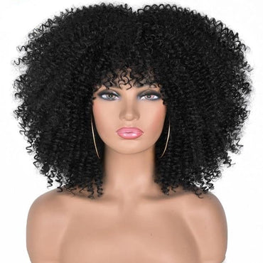 Short Hair Afro Kinky Curly Wigs With Bangs For Black Women African Synthetic Omber Glueless Cosplay Wigs High Temperature Lizzy - east2cart.uk