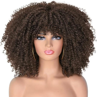 Short Hair Afro Kinky Curly Wigs With Bangs For Black Women African Synthetic Omber Glueless Cosplay Wigs High Temperature Lizzy - east2cart.uk