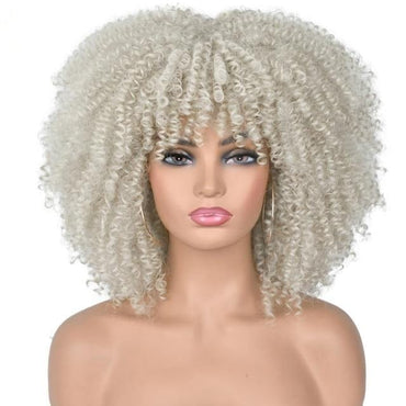 Short Hair Afro Kinky Curly Wigs With Bangs For Black Women African Synthetic Omber Glueless Cosplay Wigs High Temperature Lizzy - east2cart.uk