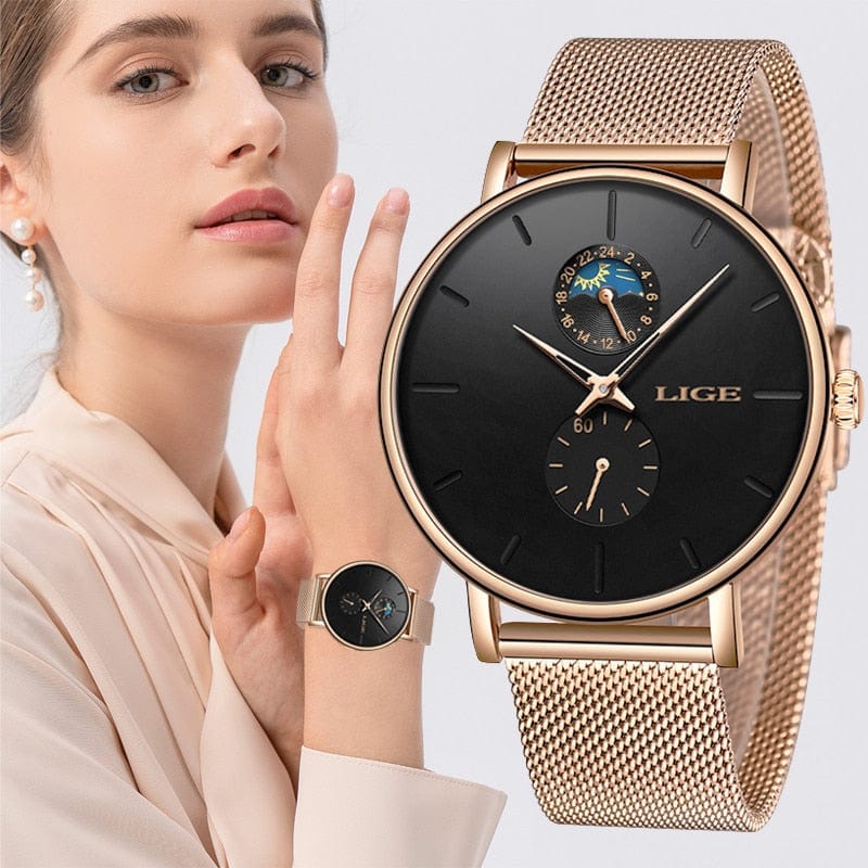 LIGE Womens Watches Top Brand Luxury Waterproof Watch Fashion Ladies Stainless Steel Ultra-Thin Casual Wrist Watch Quartz Clock - east2cart.uk