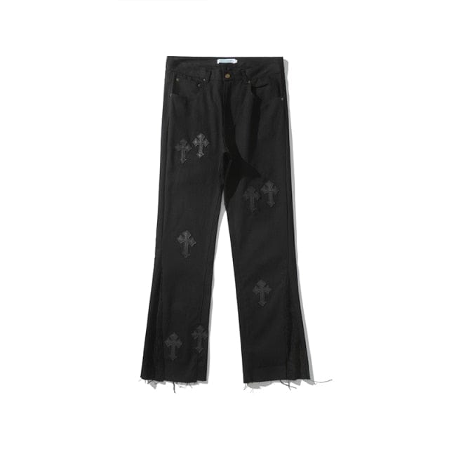 Cross Embroidery Loose Black White Men's Trouser - east2cart.uk