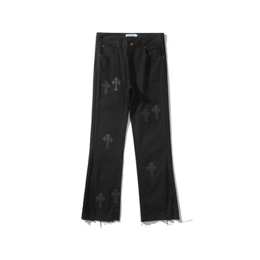 Cross Embroidery Loose Black White Men's Trouser - east2cart.uk