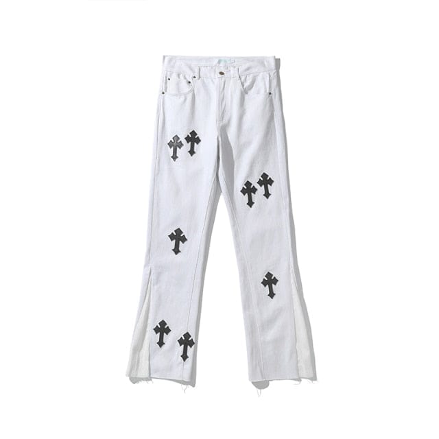 Cross Embroidery Loose Black White Men's Trouser - east2cart.uk