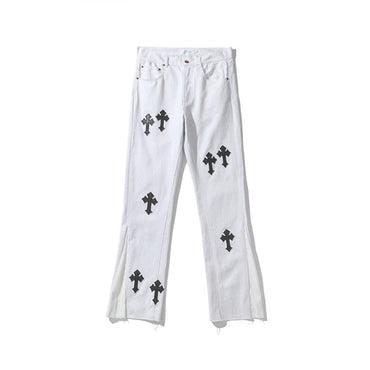 Cross Embroidery Loose Black White Men's Trouser - east2cart.uk