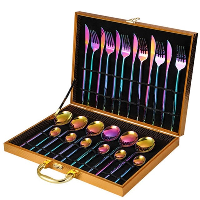 24PCS Stainless Steel Tableware Set In Gold Gift Box - east2cart.uk