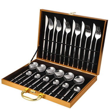 24PCS Stainless Steel Tableware Set In Gold Gift Box - east2cart.uk