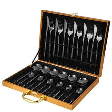 24PCS Stainless Steel Tableware Set In Gold Gift Box - east2cart.uk