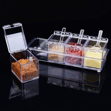 Transparent Seasoning Organizer Boxes with Spoons