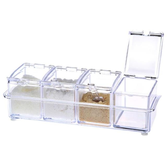 Transparent Seasoning Organizer Boxes with Spoons