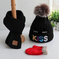 Three-piece winter set of hat scarf and gloves