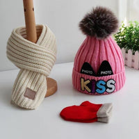 Three-piece winter set of hat scarf and gloves