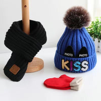 Three-piece winter set of hat scarf and gloves