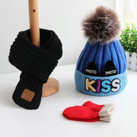 Three-piece winter set of hat scarf and gloves