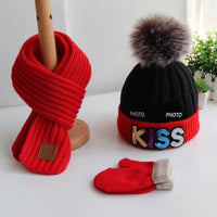 Three-piece winter set of hat scarf and gloves