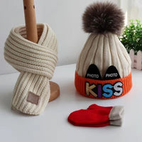 Three-piece winter set of hat scarf and gloves