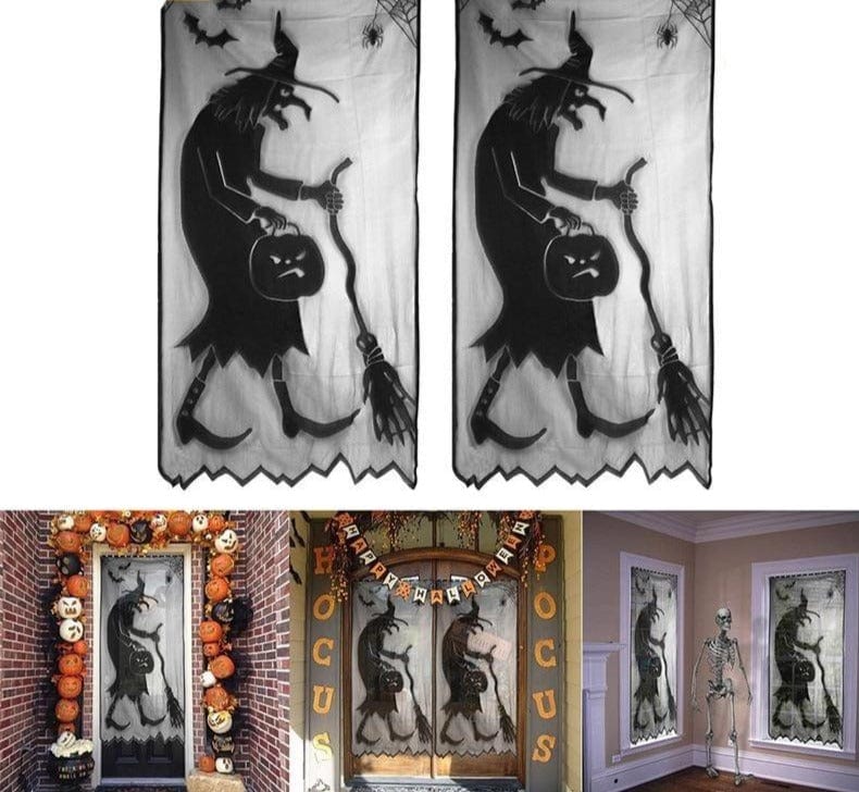 Halloween Black Lace Window Curtain Decoration