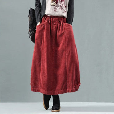 NINI WONDERLAND Autumn Winter Corduroy Skirt Women Vintage Midi Long Skirts Female Elastic Waist A-line Pleated Skirt Big Size - east2cart.uk