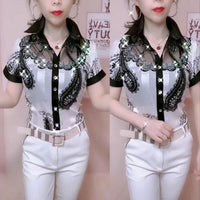 Long-sleeved Female Bottoming Shirts Women's Spring Autumn Foreign style Lace Stitching Ladies chiffon Shirt ins floral Top Coat - east2cart.uk