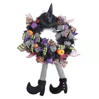 Happy Halloween Witch Hat Leg Pumpkin Door Wreath