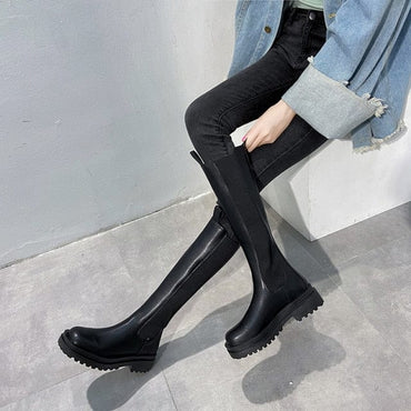 TUINANLE Chelsea Boots Chunky Boots Women Winter Shoes PU Leather Plush Ankle Boots Black Female Autumn Fashion Platform Booties - east2cart.uk