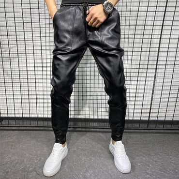 New Winter Thick Warm PU Leather Pants Men Clothing 2021 Simple Big Pocket Windproof Casual Motorcycle Trousers Black Plus Size - east2cart.uk