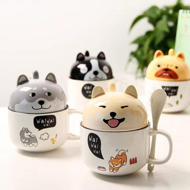 New 350ml Kawaii Shiba Inu Mug Cute Cartoon Ceramics Mug With Lid and Spoon Coffee Milk Tea Mugs Breakfast Cups Drinkware Gifts - east2cart.uk