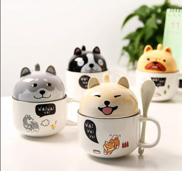 New 350ml Kawaii Shiba Inu Mug Cute Cartoon Ceramics Mug With Lid and Spoon Coffee Milk Tea Mugs Breakfast Cups Drinkware Gifts - east2cart.uk