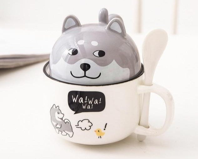 New 350ml Kawaii Shiba Inu Mug Cute Cartoon Ceramics Mug With Lid and Spoon Coffee Milk Tea Mugs Breakfast Cups Drinkware Gifts - east2cart.uk