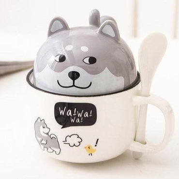 New 350ml Kawaii Shiba Inu Mug Cute Cartoon Ceramics Mug With Lid and Spoon Coffee Milk Tea Mugs Breakfast Cups Drinkware Gifts - east2cart.uk