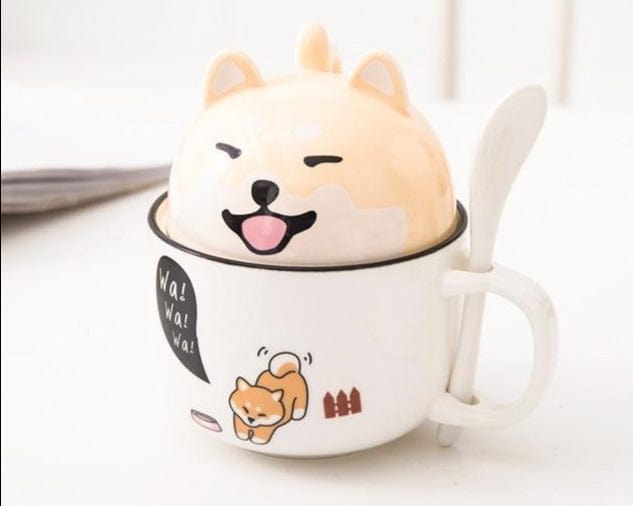 New 350ml Kawaii Shiba Inu Mug Cute Cartoon Ceramics Mug With Lid and Spoon Coffee Milk Tea Mugs Breakfast Cups Drinkware Gifts - east2cart.uk