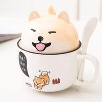 New 350ml Kawaii Shiba Inu Mug Cute Cartoon Ceramics Mug With Lid and Spoon Coffee Milk Tea Mugs Breakfast Cups Drinkware Gifts - east2cart.uk