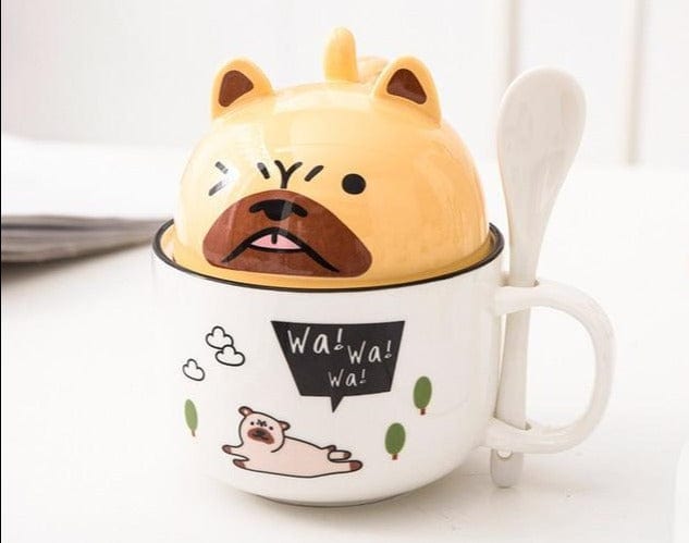 New 350ml Kawaii Shiba Inu Mug Cute Cartoon Ceramics Mug With Lid and Spoon Coffee Milk Tea Mugs Breakfast Cups Drinkware Gifts - east2cart.uk