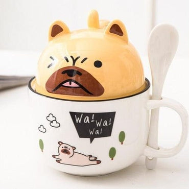 New 350ml Kawaii Shiba Inu Mug Cute Cartoon Ceramics Mug With Lid and Spoon Coffee Milk Tea Mugs Breakfast Cups Drinkware Gifts - east2cart.uk