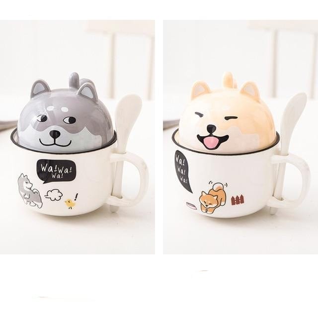 New 350ml Kawaii Shiba Inu Mug Cute Cartoon Ceramics Mug With Lid and Spoon Coffee Milk Tea Mugs Breakfast Cups Drinkware Gifts - east2cart.uk