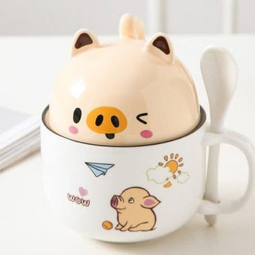 New 350ml Kawaii Shiba Inu Mug Cute Cartoon Ceramics Mug With Lid and Spoon Coffee Milk Tea Mugs Breakfast Cups Drinkware Gifts - east2cart.uk