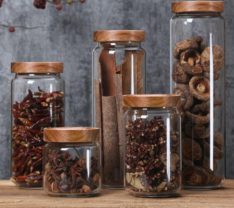 Wood lid Kitchen Storage Bottles