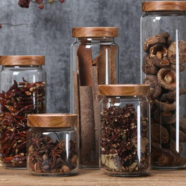 Wood lid Kitchen Storage Bottles