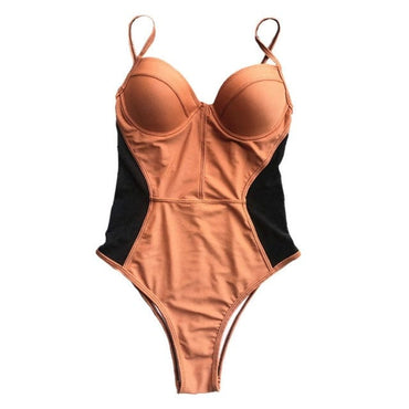 Vamos Todos 2021 Summer Side Mesh Bathing Swimming Suit For Women One Piece Swimsuit Women Underwire Push Up Swimwear High Waist - east2cart.uk