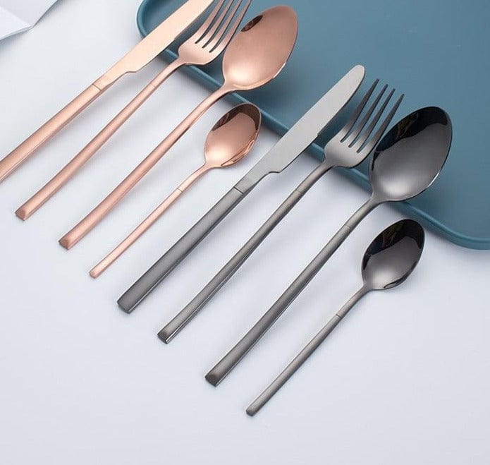 Pink Gold Cutlery Set Stainless Steel Dinnerware Set 24Pcs Knives Forks Coffee Spoons Flatware Set Kitchen Dinner Tableware Set - east2cart.uk