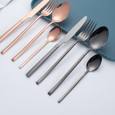 Pink Gold Cutlery Set Stainless Steel Dinnerware Set 24Pcs Knives Forks Coffee Spoons Flatware Set Kitchen Dinner Tableware Set - east2cart.uk